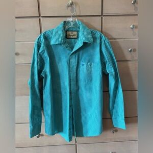 Wrangler Men's Teal Polka Dot Button Down Shirt Size M